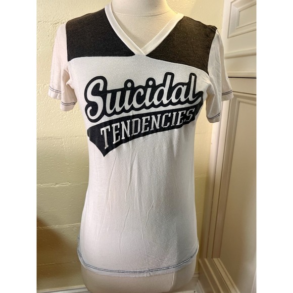 Vtg Women's Suicidal Tendencies Baseball Shirt Size Medium Black & White - Picture 1 of 7